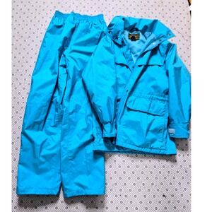 Eddie Bauer Teal Rain Gear Set Jacket Pants M Medium Waterproof Outdoor